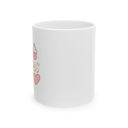 Cute Cupcake Love Ceramic Mug - Heartwarming Gift for Baking Enthusiasts, Sweetheart, Birthday, Coffee Lovers