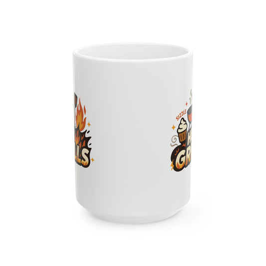 He Grills Ceramic Mug | Couples Mug | Great Gift for Coffee Lovers, Tea Time, Birthdays, Holidays