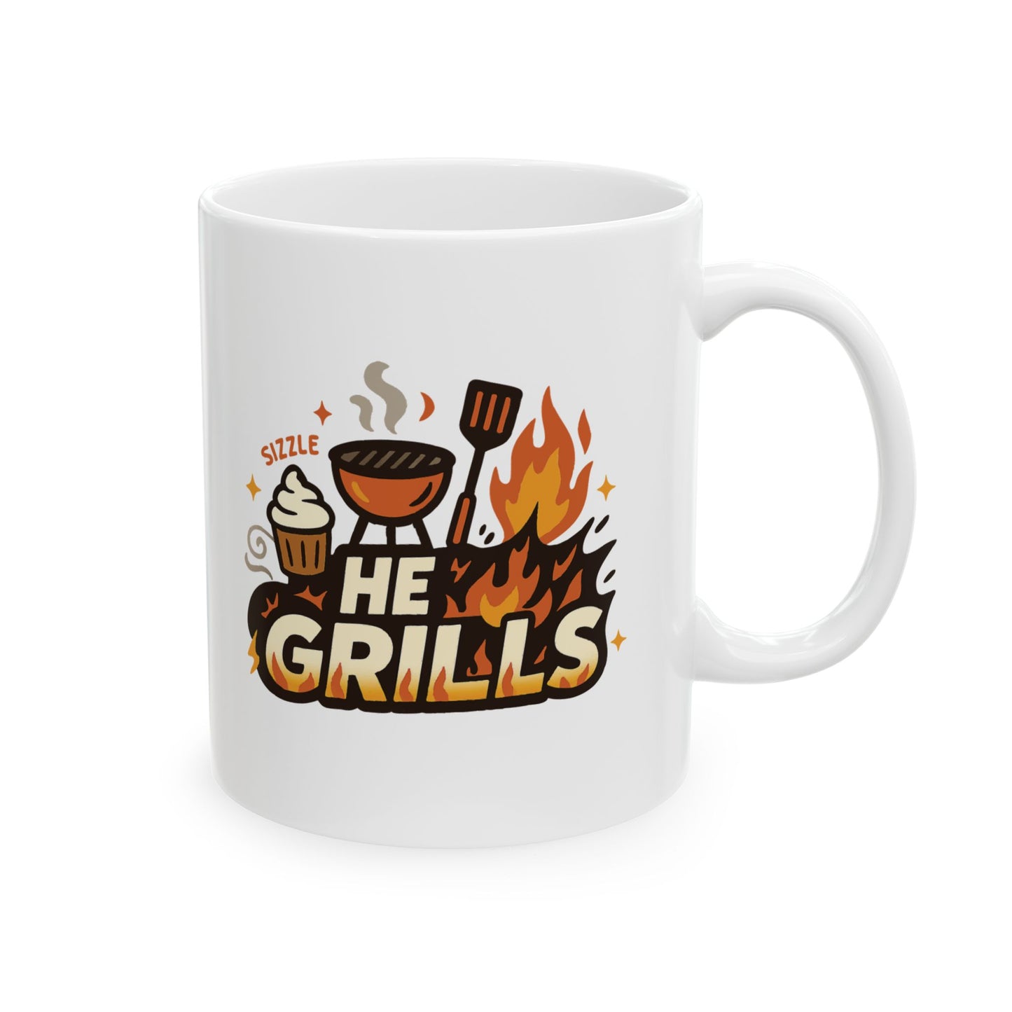 He Grills Ceramic Mug | Couples Mug | Great Gift for Coffee Lovers, Tea Time, Birthdays, Holidays